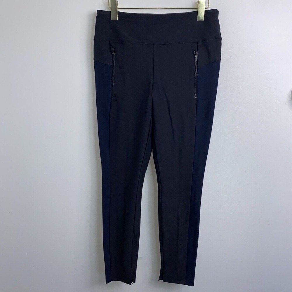 Athleta Stellar Tight Pants Leggings Black Navy Two Tone Zipper Pockets size M